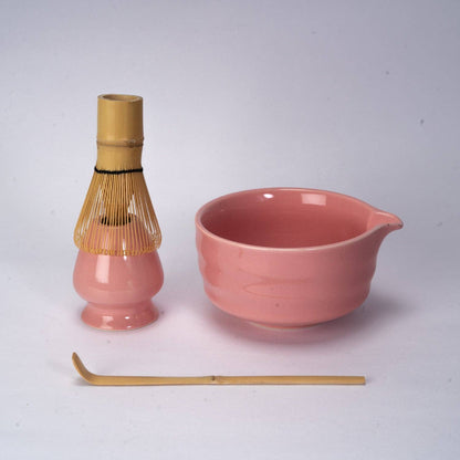 4-Piece Ceremonial Matcha Gift Set with Whisk, Stand and Scoop – Pink, 12 oz