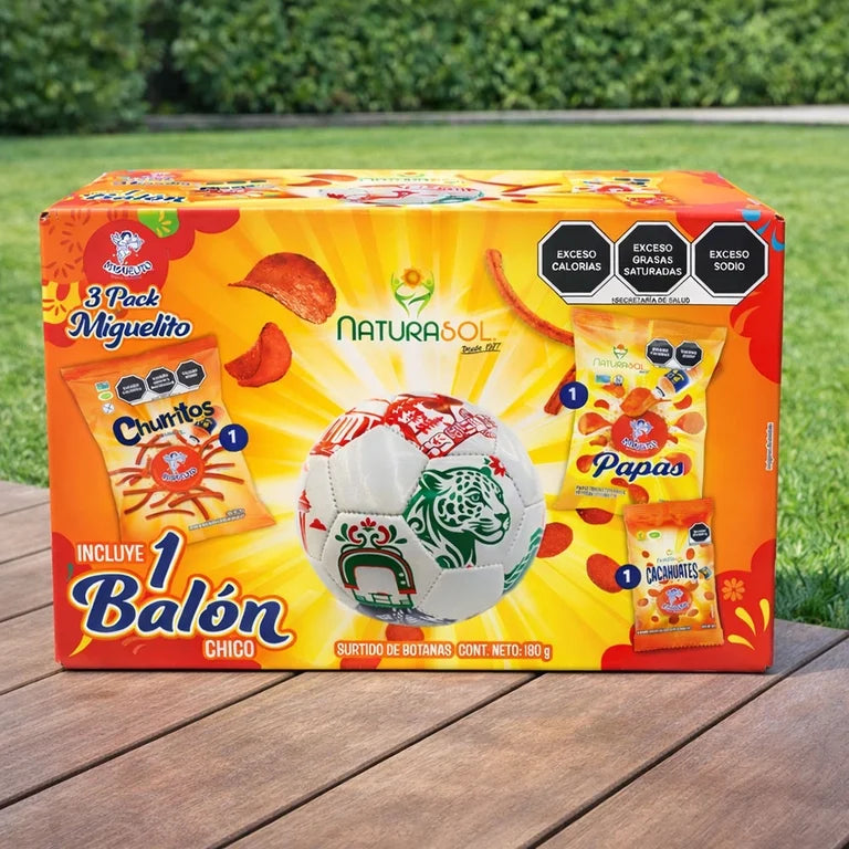 Surtido de botanas Miguelito Naturasol 3 pack + balón chico