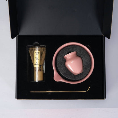 4-Piece Ceremonial Matcha Gift Set with Whisk, Stand and Scoop – Pink, 12 oz