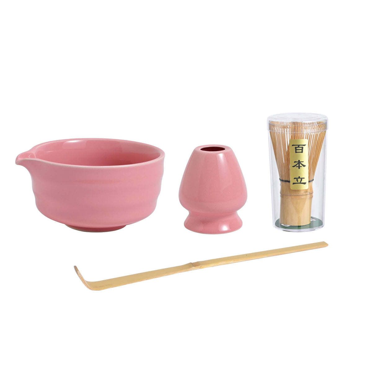 4-Piece Ceremonial Matcha Gift Set with Whisk, Stand and Scoop – Pink, 12 oz