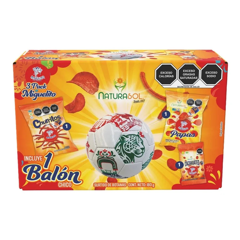 Surtido de botanas Miguelito Naturasol 3 pack + balón chico