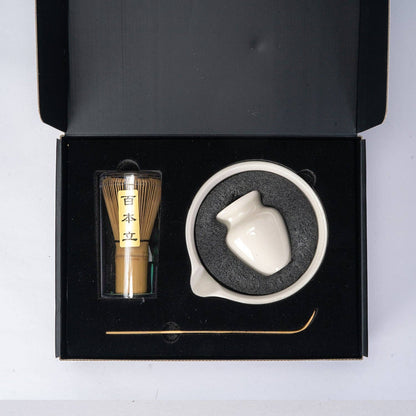 4-Piece Ceremonial Matcha Gift Set with Whisk, Stand and Scoop – White, 12 oz