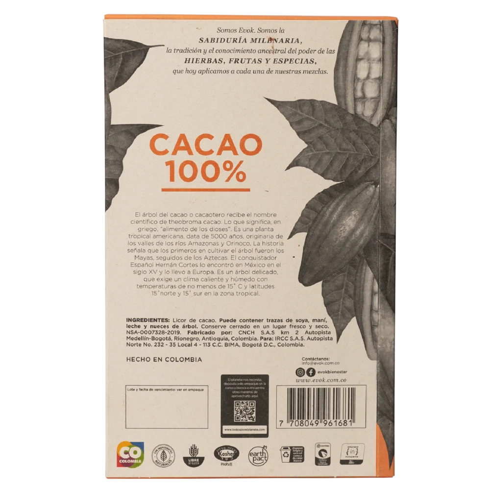 Evok - 100% Cacao Barra Chocolate