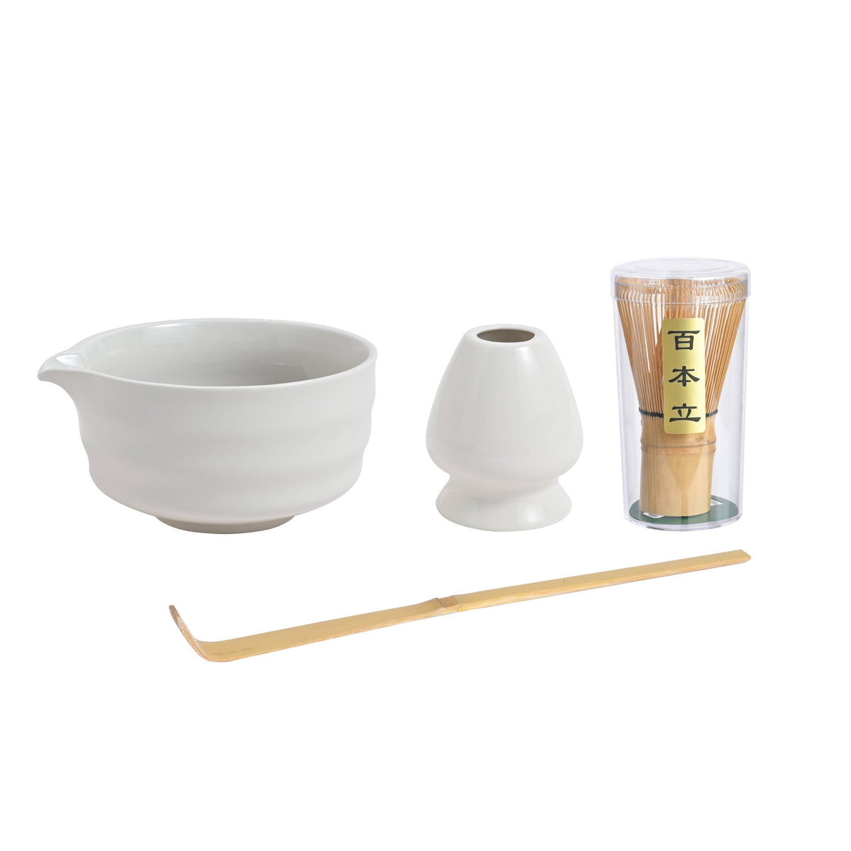 4-Piece Ceremonial Matcha Gift Set with Whisk, Stand and Scoop – White, 12 oz